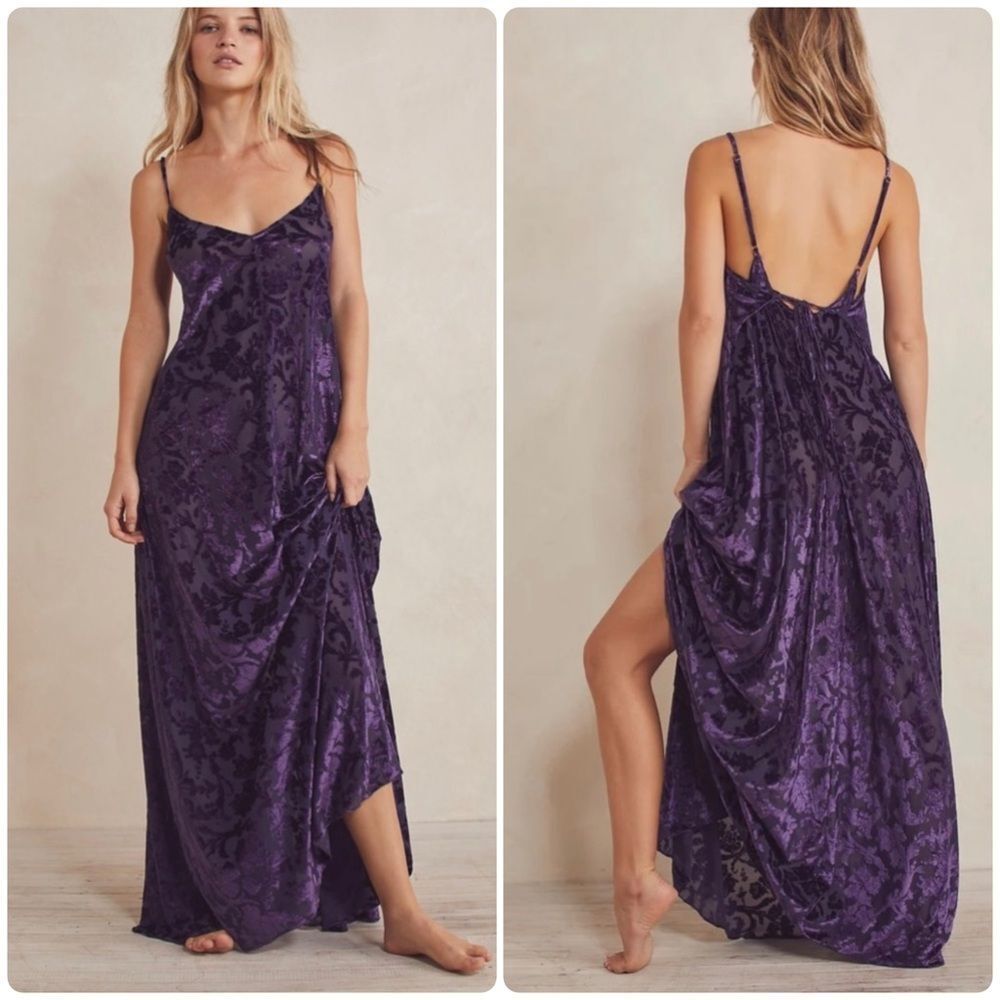 NWOT Free People Intimately Vibe With You Velvet Maxi in Deep Sea Combo Sz M